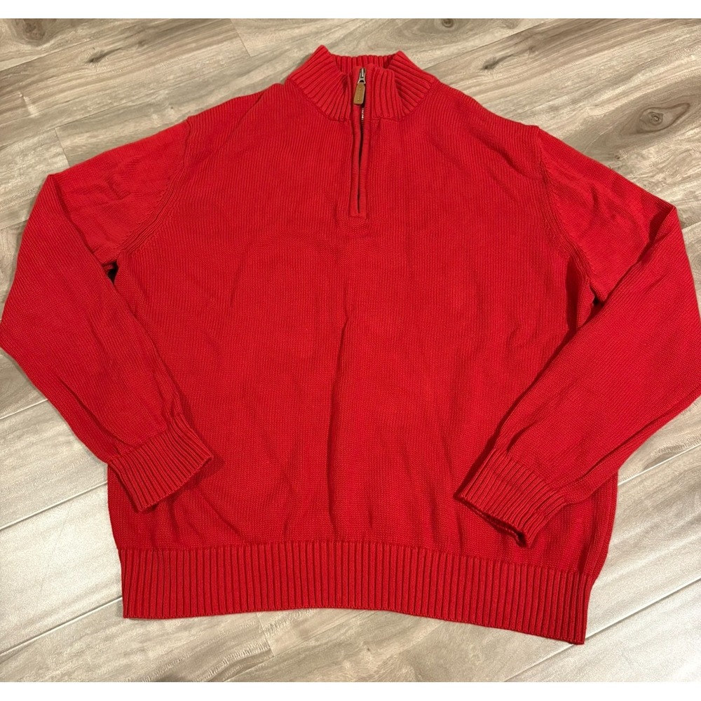 St. John's Bay Men's XXL Red 1/4 Zip Pullover Sweater 100% Cotton Mock Neck 2XL‎